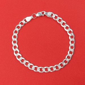 Miami Cuban woman Bracelet Diamond Cut‎ Real Solid 925 Sterling Silver